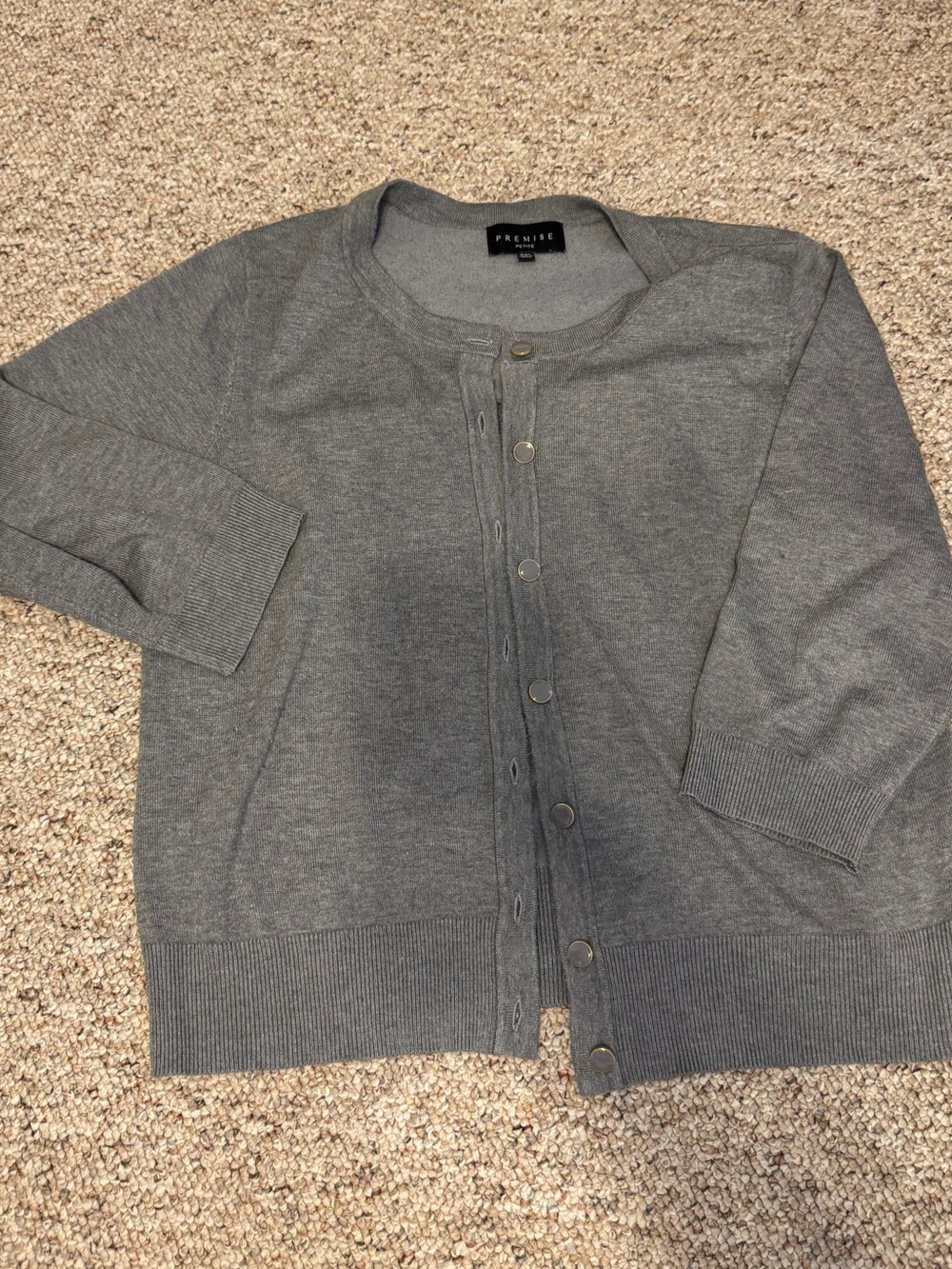 Premise Petite Light Gray Button Cardigan